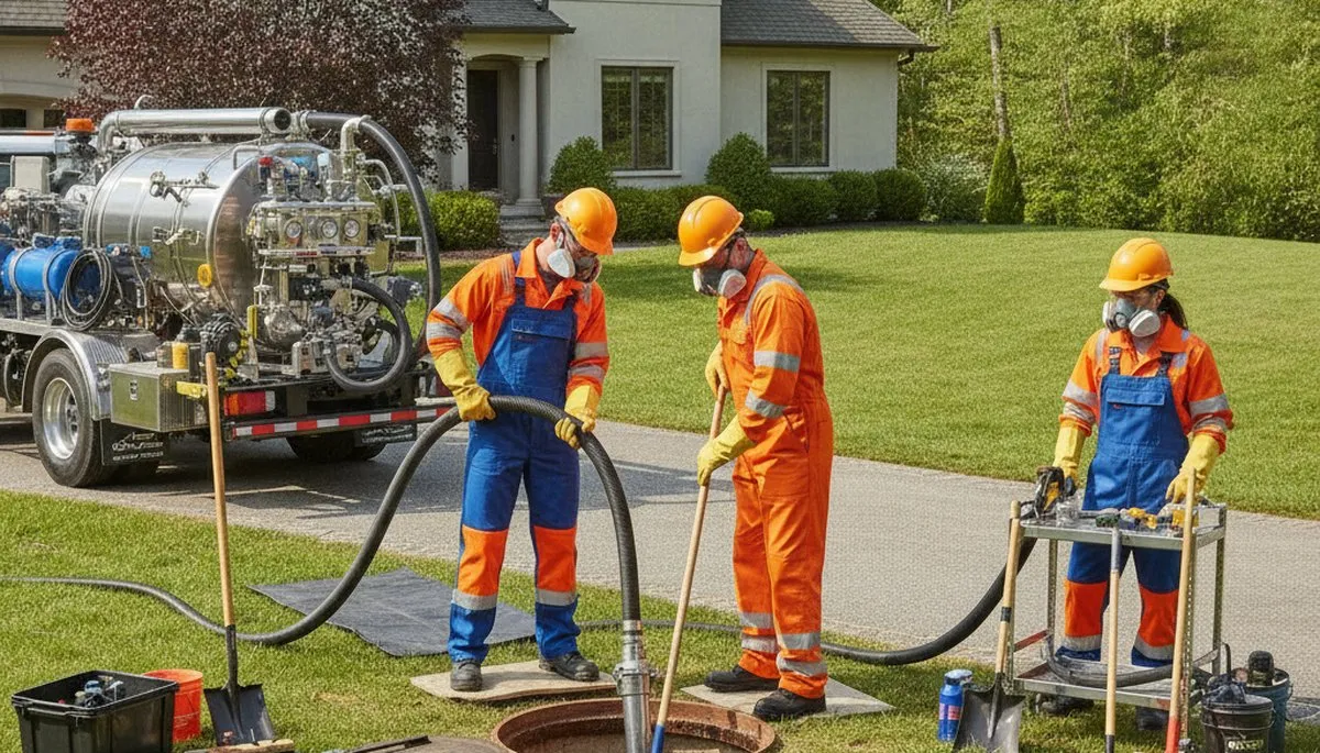 Stockton, CA plumber cleaning a septic tank for a residential plumbing service